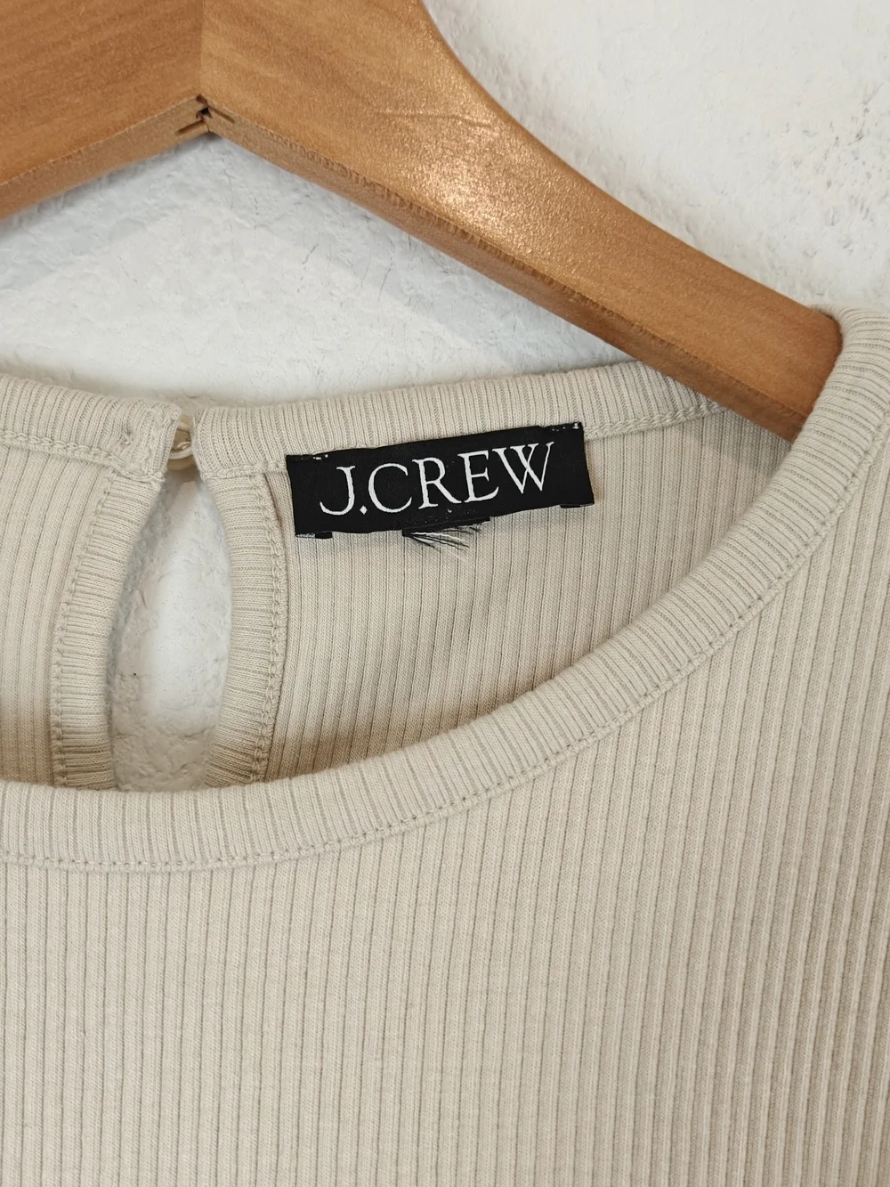 J.Crew Nwot Vintage Rib Ruffle‑Trim Eyelet Long Sleeve Top — Beige, Size S